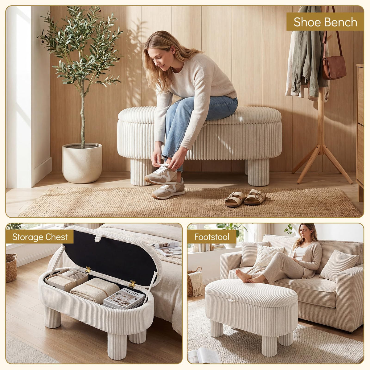 Goflame 42'' Storage Ottoman Bench with Hidden Storage Compartment & Legs