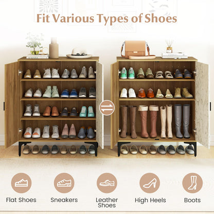 Goflame Shoe Cabinet 4-Tier Wooden Shoe Rack Cabinet(Marble Pattern Door)