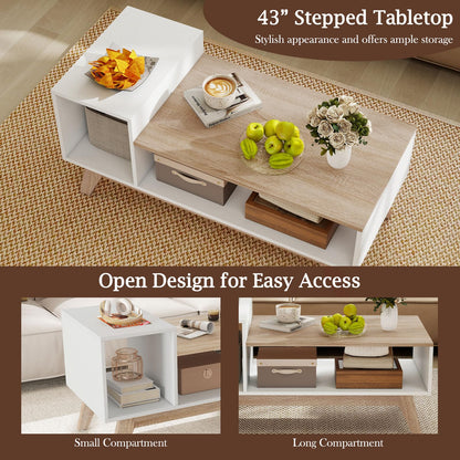 Goflame 2-Tier Coffee Table with Storage Mid Century Modern Center Table