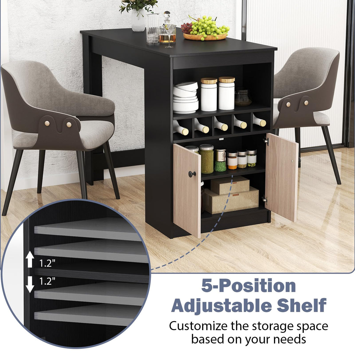 Goflame Counter Height Bar Table with Storage Cabinet