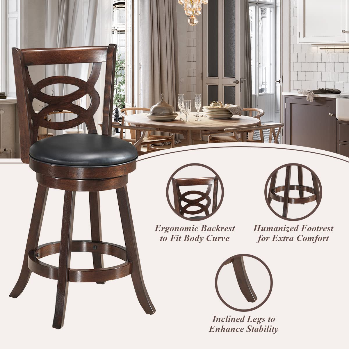 Goflame Bar Stools, Counter Height Dining Chair, Fabric Upholstered 360 Degree Swivel