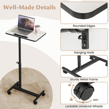 Goflame Overbed Table with Wheels Medical Adjustable Bedside Table