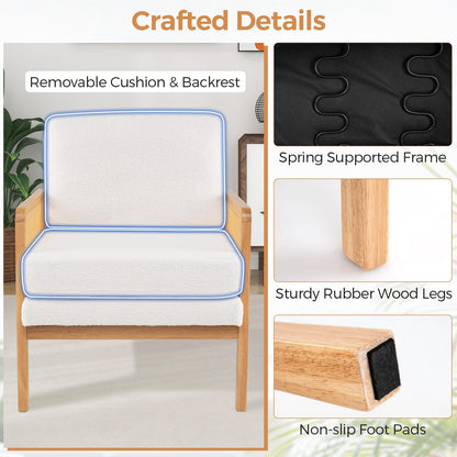 Goflame Mid Century Modern Accent Chair, Boho Boucle Living Room Arm Chair w/Rattan Arms