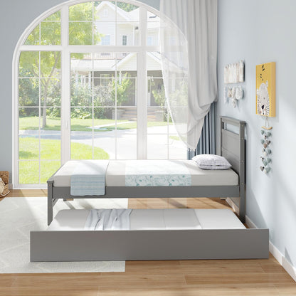 Goflame Trundle Bed Twin, Wood Day Bed Frame with Headboard & Footboard