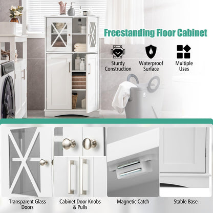 Goflame Bathroom Floor Storage Cabinet - Linen Floor Cabinet with Doors and Adjustable Shelves