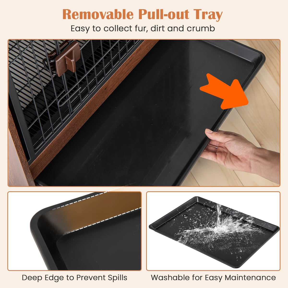 Goflame Dog Crate End Table - Wooden Dog Kennel Furniture with Removable Pull-Out Tray
