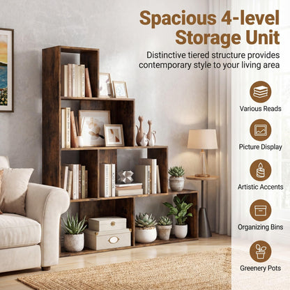 Goflame 6 Cube Geometric 4-Tier L-Shaped Bookcase with Cubes (1/2)