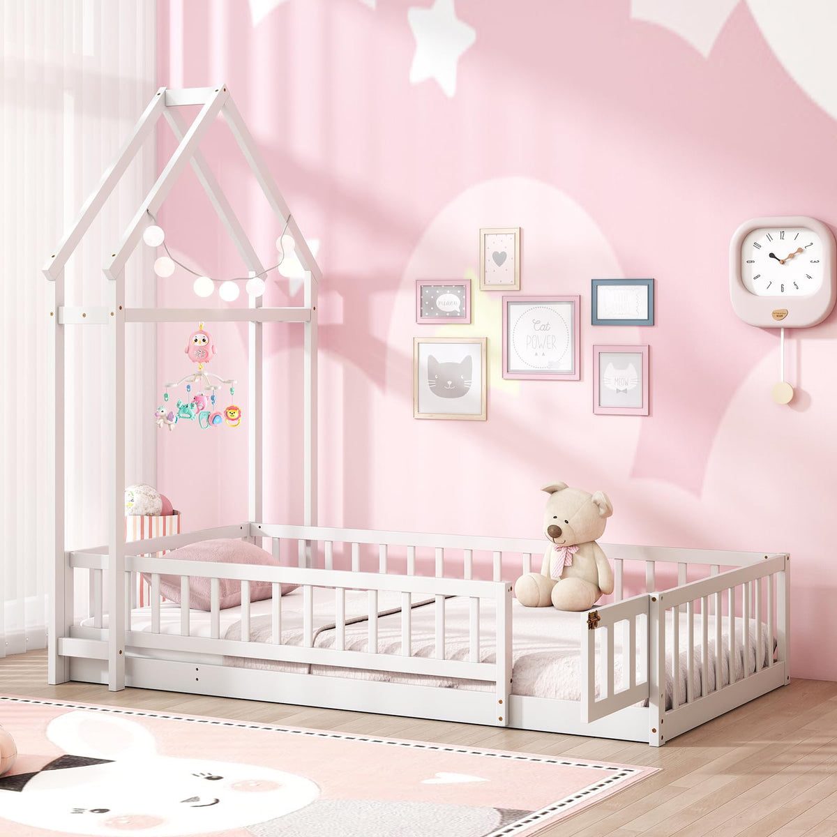Goflame Twin House Floor Bed for Kids