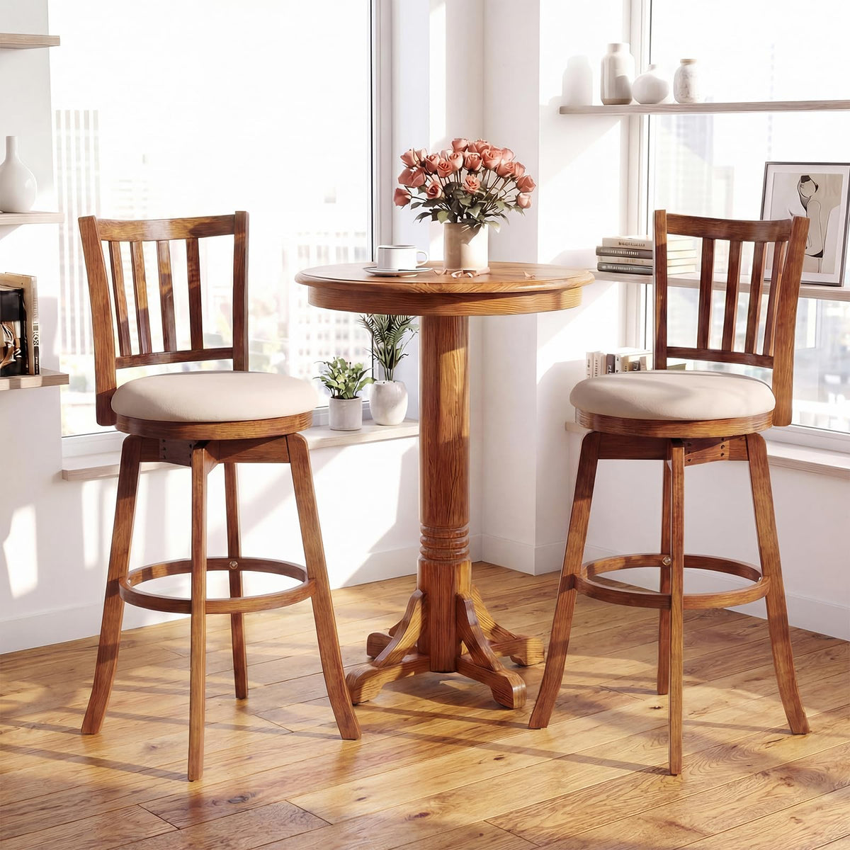 Goflame 30.5" Swivel Bar Stools Set of 2/4 with Rubber Wood Legs & Footrest & Upholstered Seat