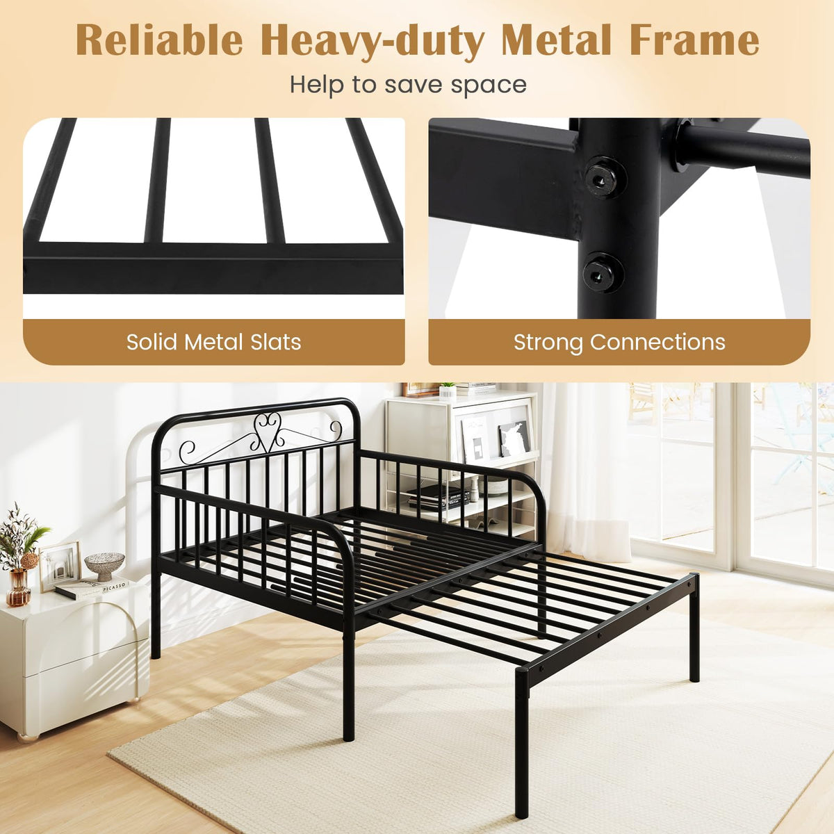 Goflame Metal Twin Bed Frame, Convertible Sofa Bed with Headboard & Armrests, Pull-Out Sleeper Chair Bed