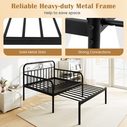 Goflame Metal Twin Bed Frame, Convertible Sofa Bed with Headboard & Armrests, Pull-Out Sleeper Chair Bed