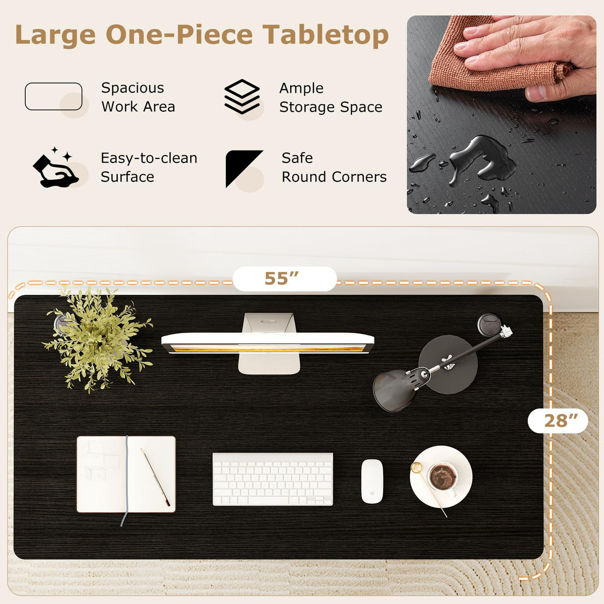 Goflame Universal Wood Table Top 55 x 28 inch Solid One-Piece Desk top