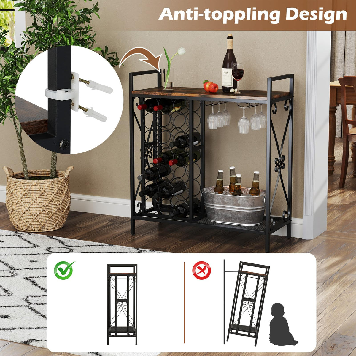Goflame Wine Bar Table with 6 Glass Wine Glass Holder