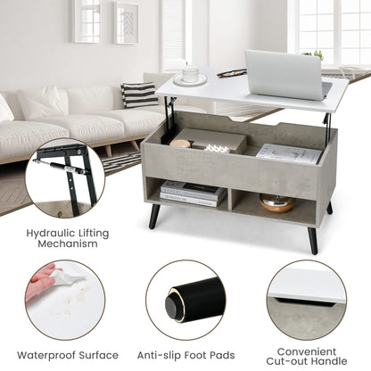 Goflame Lift Top Coffee Table, Modern Cocktail Table w/Hidden Compartment & 2 Open Shelves