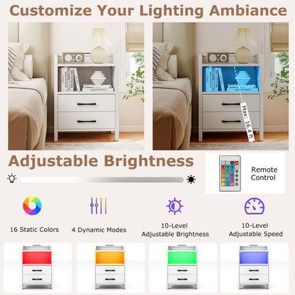 Goflame LED Nightstand with Charging Station Set of 1/2 Bedside Table
