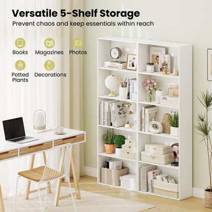 Goflame 5-Tier Bookshelf Freestanding Bookcase with 5 Open Shelf