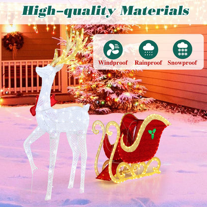 Goflame Lighted Christmas Reindeer & Sleigh Set, Light-up Xmas Decorations with 462 LED Lights