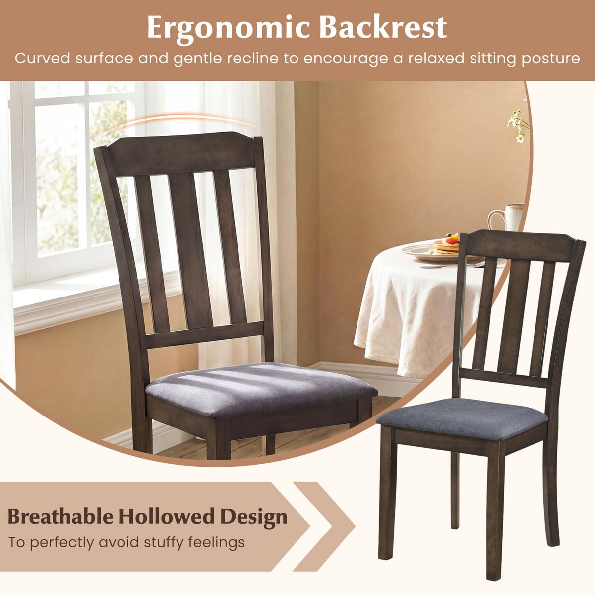 Goflame Rubber Wood Dining Room Chairs with Comfortable Backrest & Padded Seat