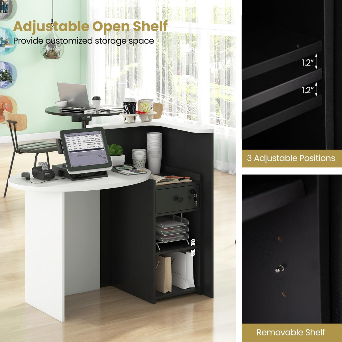 Goflame Front Counter Desk with Lockable Drawer