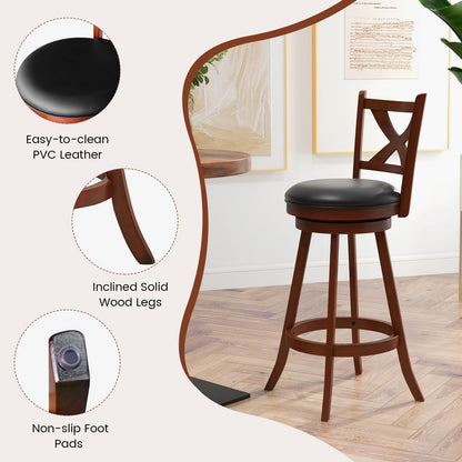 Goflame Swivel Bar Stools Set of 2, Farmhouse Wooden Barstools with Back