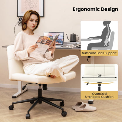 Goflame Criss Cross Chair with Wheels, PU Leather Cross Legged Office Chair, Height-adjustable Swivel Vanity Chair