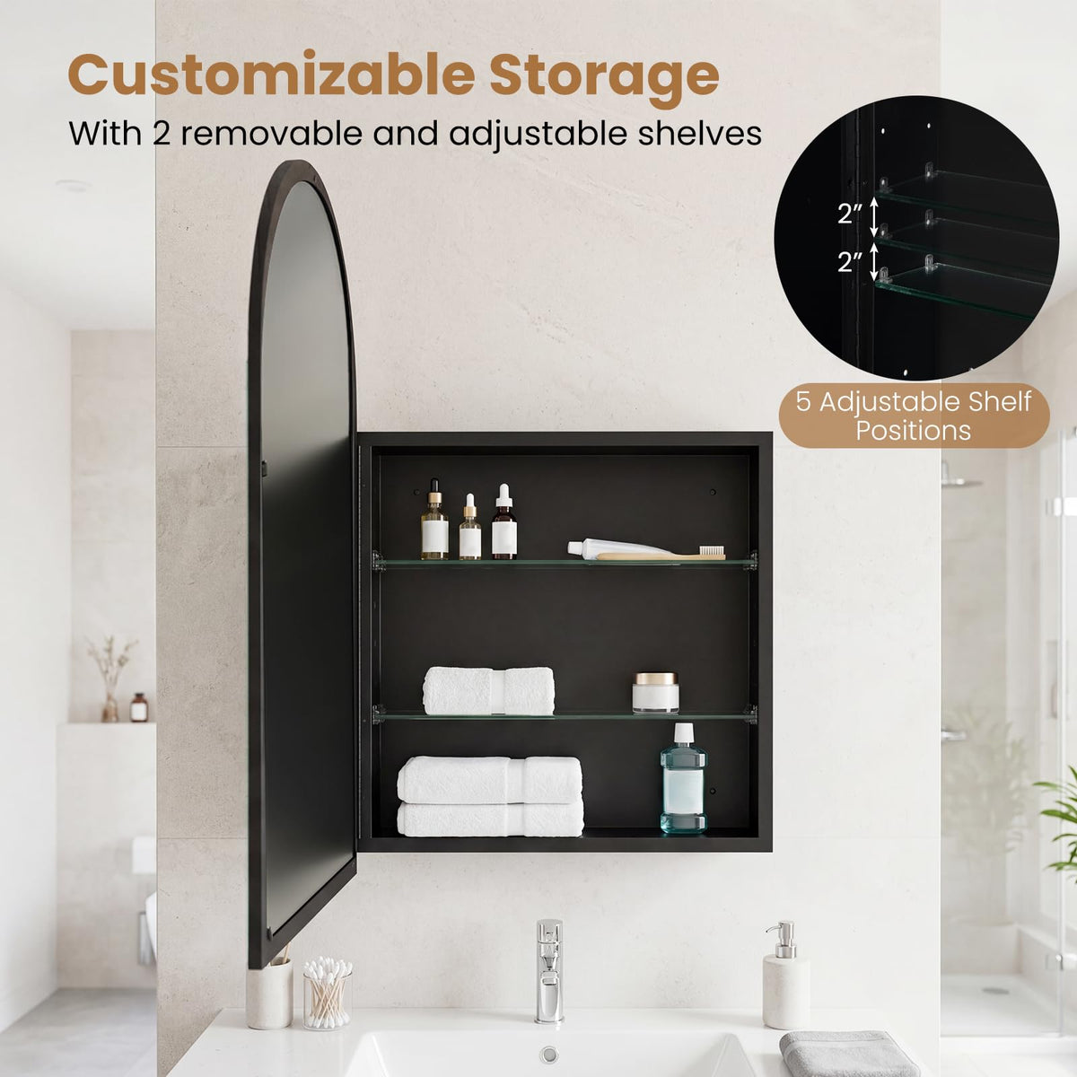 Goflame 34" x 22" Brushed Metal Wall-Mounted Medicine Cabinet for Bathroom