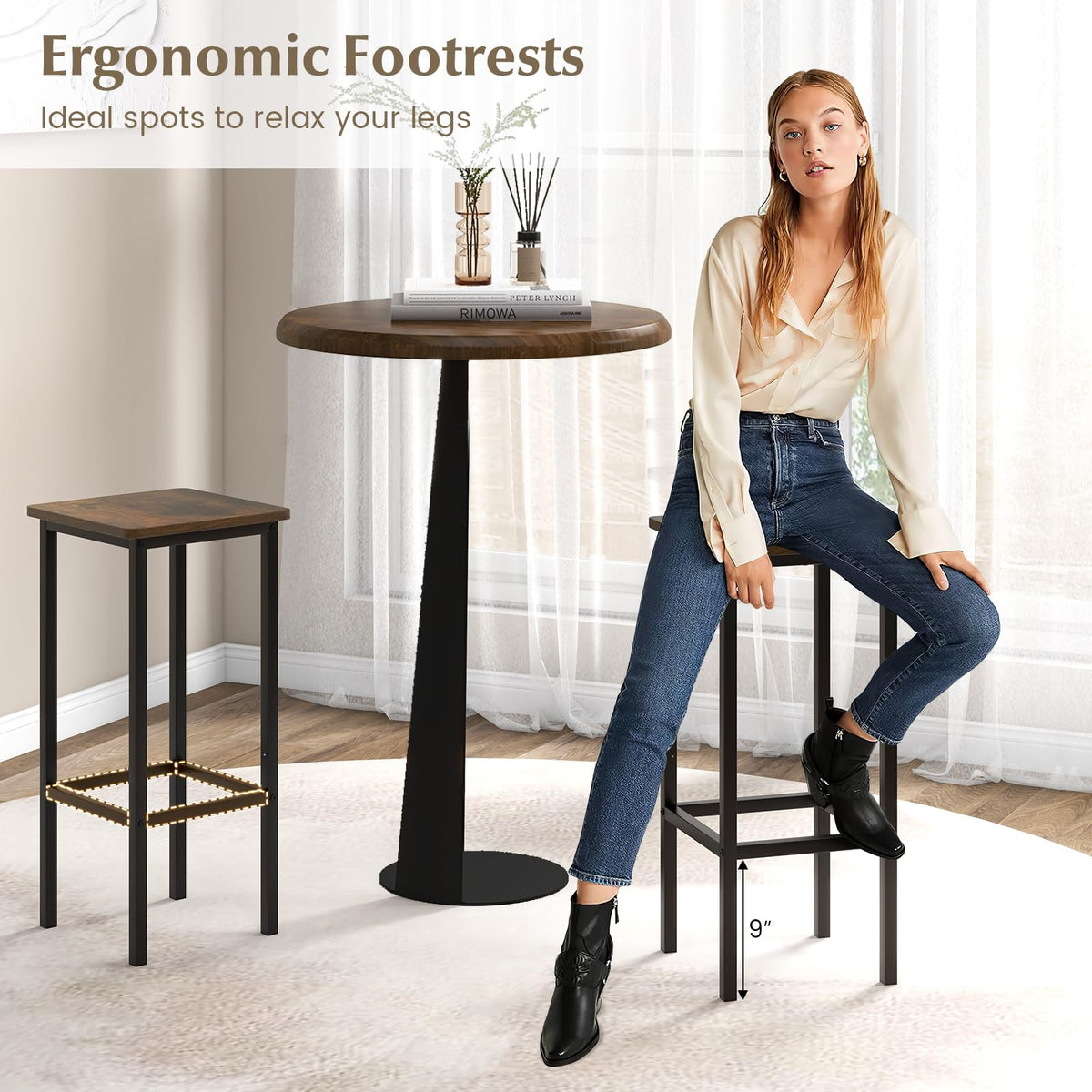 Goflame Bar Stools Set of 4, 26" Backless Barstools with Metal Legs & Footrest, Breakfast Bar Dining Chairs