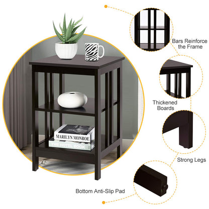 Goflame Nightstand 3-Tier Sofa Side Table W/Reinforced Bars and Stable Structure