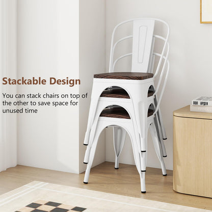 Goflame Metal Dining Chairs Set of 4 Stackable Armless Kitchen Chairs w/Elm Wood Seat