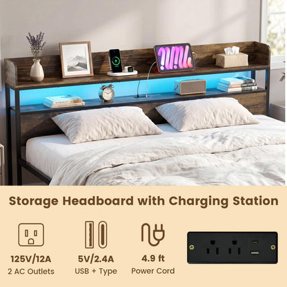 Goflame King Size Bed Frame with Storage Headboard