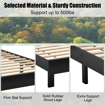 Queen/Full/Twin Size Platform Bed w/ Rubber Wood Legs & Integrated Headboard | Wooden Bed Frame
