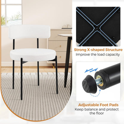 Goflame Sherpa Dining Chairs Set of 4, Upholstered Round Kitchen Chairs with Curved Backrest & Metal Legs