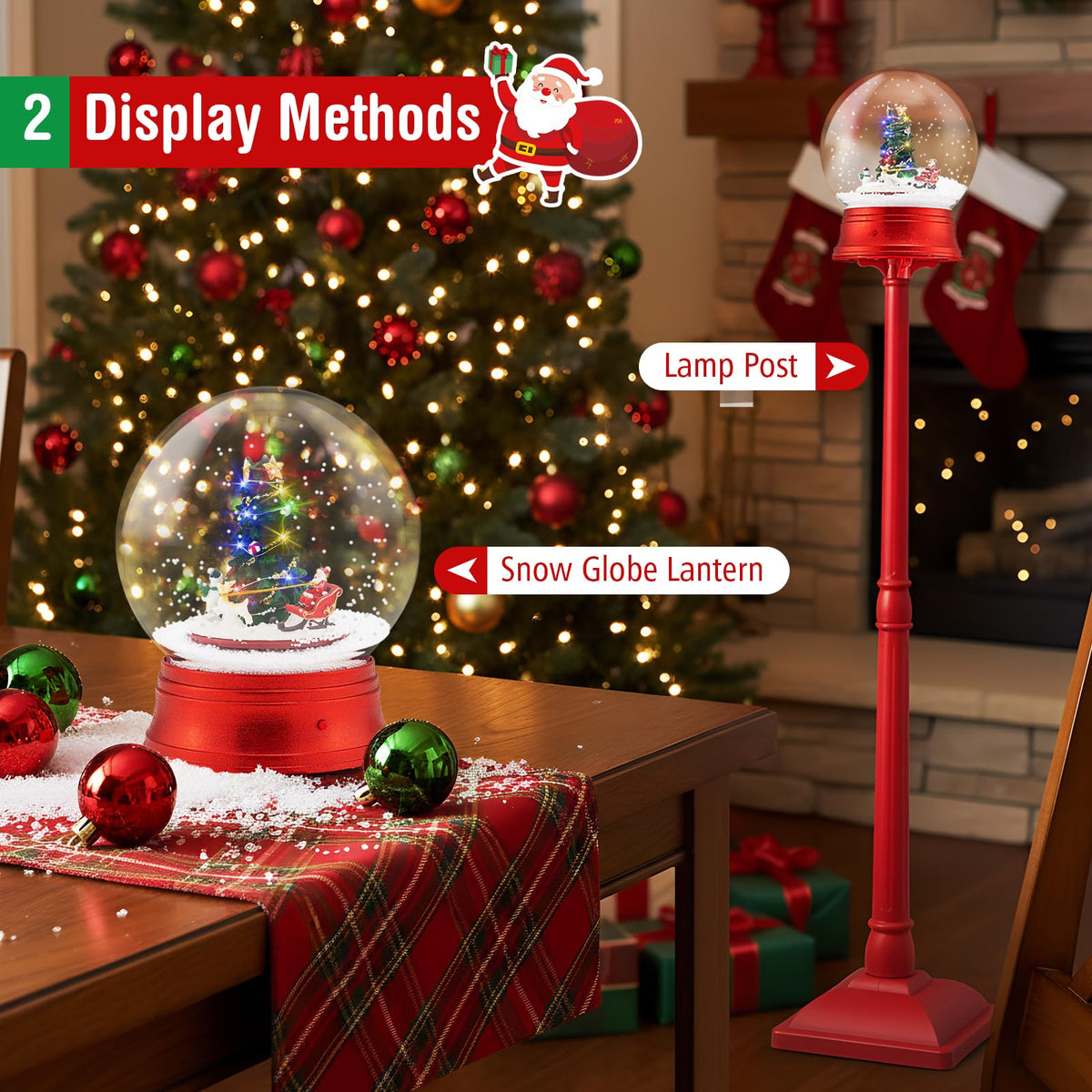 Goflame 5 Ft Christmas Snow Globe Lantern | Musical Snowy Globe Street Lamp