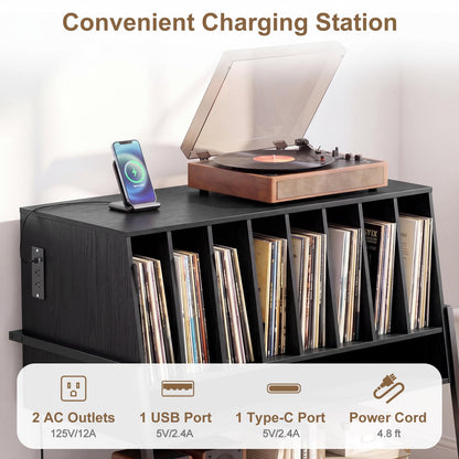 Goflame large Record Player Stand with Charging Station