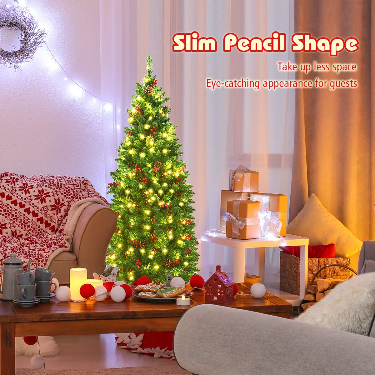 Goflame Pre-Lit Pencil Christmas Tree - GoflameUS