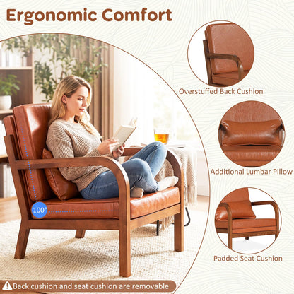 Goflame Mid-Century Modern Accent Chair with Lumbar Pillow