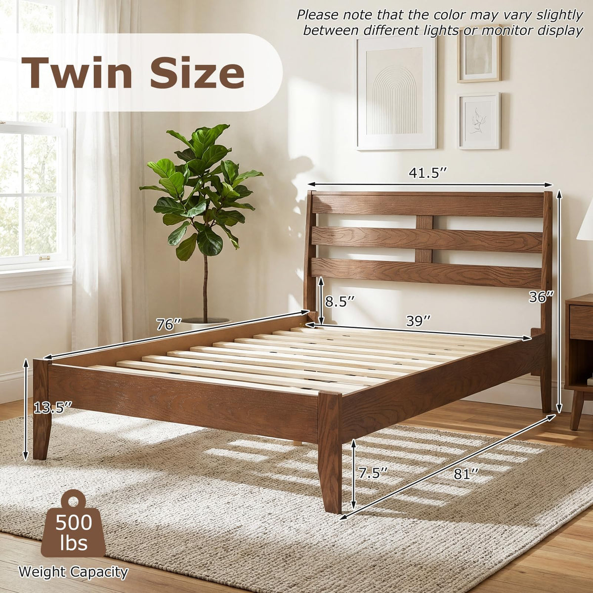Goflame Twin Size Bed Frame with Slat Headboard