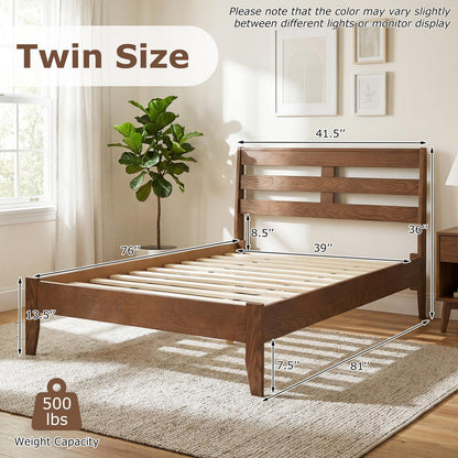 Goflame Twin Size Bed Frame with Slat Headboard