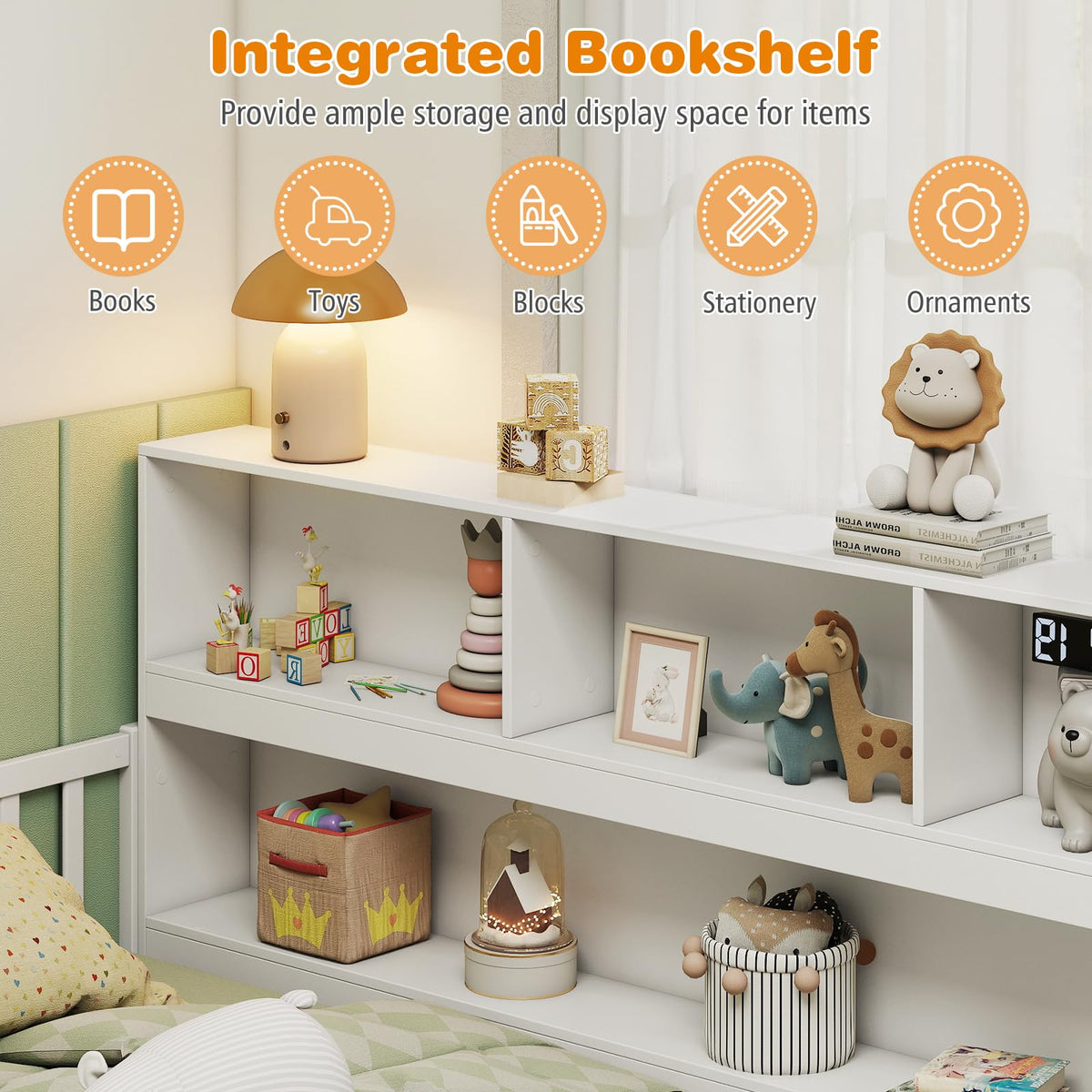 Goflame Wooden Montessori Bed Frame with Bookcase