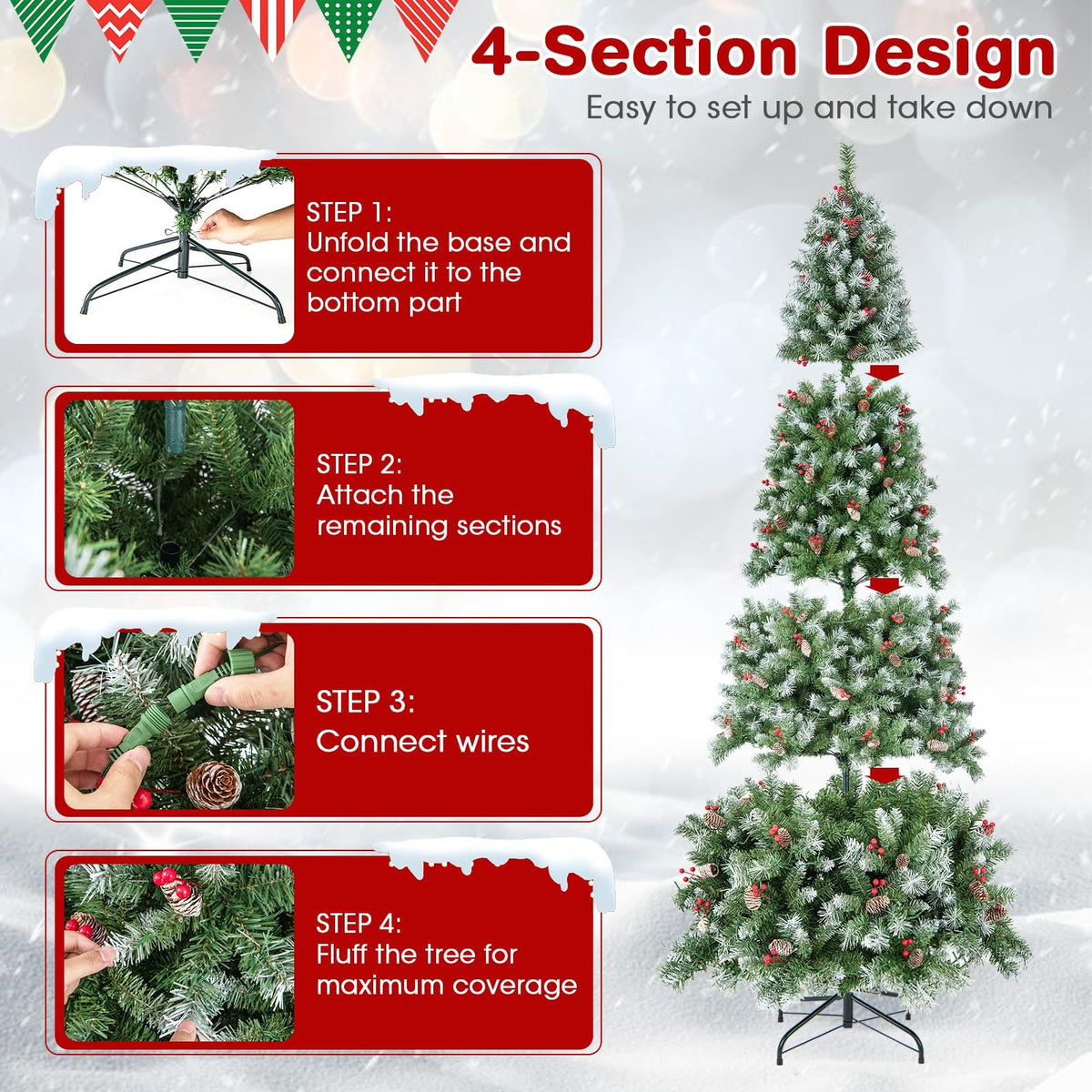 Goflame Pre-Lit Christmas Tree with 8 Lighting Modes