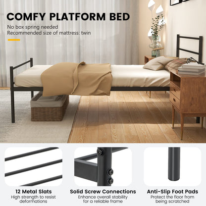 Goflame Twin Size Metal Bed Frame with Headboard & Footboard, 13.5 Inch Platform Bed Frame