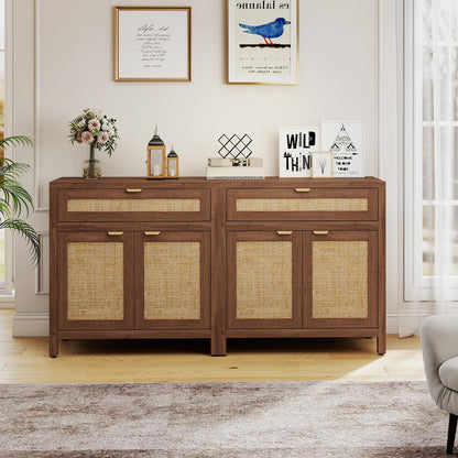Goflame Sideboard Buffet Cabinet Rustic Rattan Storage Cabinet w/ 2 Doors