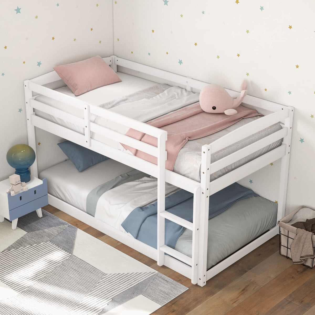 Goflame Solid Wood Twin Over Twin Bunk Bed Frame