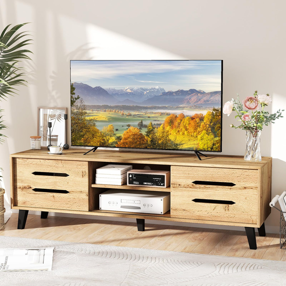 Goflame Mid Century Modern TV Stand for 55-65 Inch TV