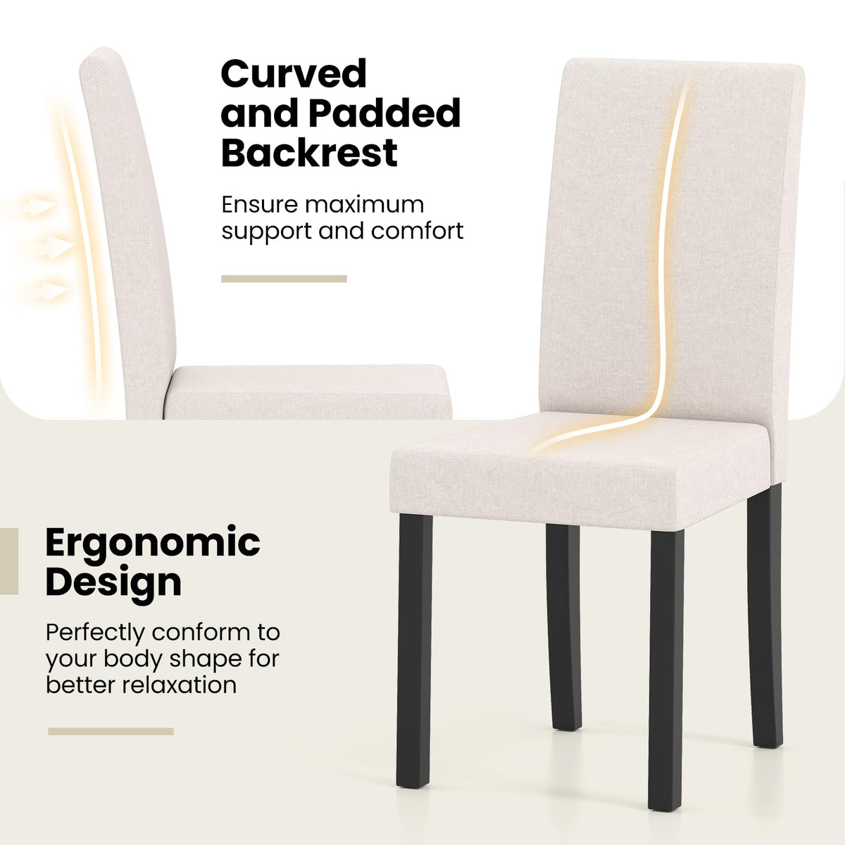 Goflame Upholstered Dining Chair Set of 2/4 Mid Century Modern Fabric Kitchen Chairs with Thick Padded Seat
