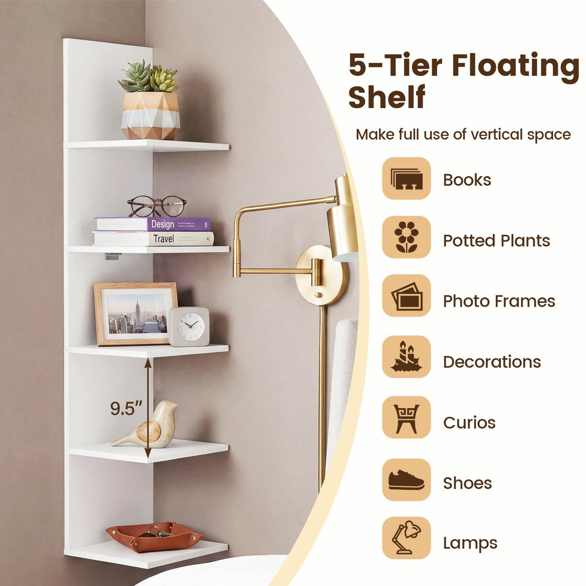 GOFLAME 5-Tier Wall Shelf for Living Room