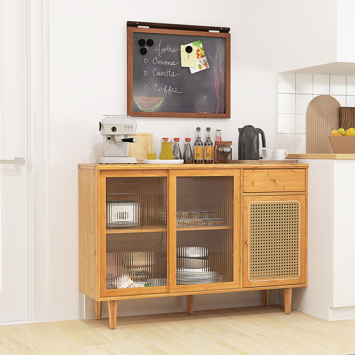 Goflame Sideboard, Bamboo Buffet Cabinet with Storage