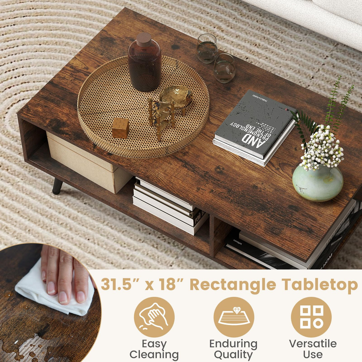 Goflame Coffee Table with Storage for Living Room