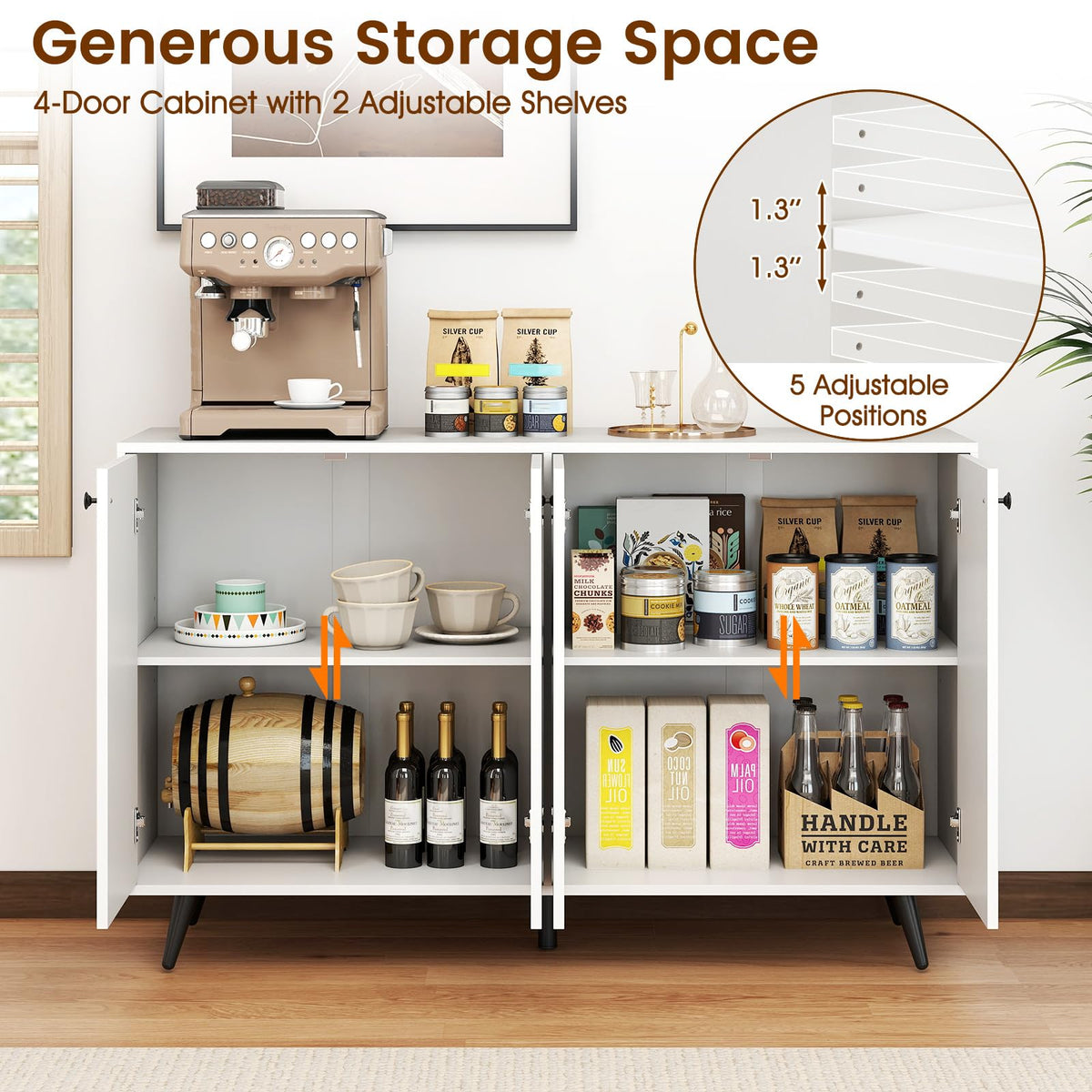 Goflame Buffet Sideboard 4-Door Storage Cabinet with 5-Position Adjustable Shelves