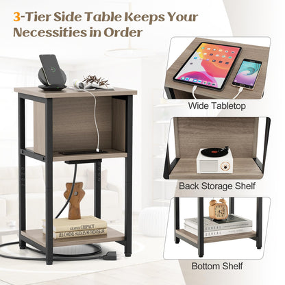 Goflame Nightstand with Charging Station, 3-Tier End Table with USB Ports & Power Outlets
